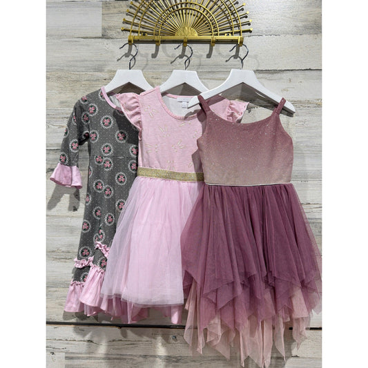 Lilli Lovebird Btween Cat & Jack Dress Bundle Girls 4 Pink Grey Floral Tulle EUC0