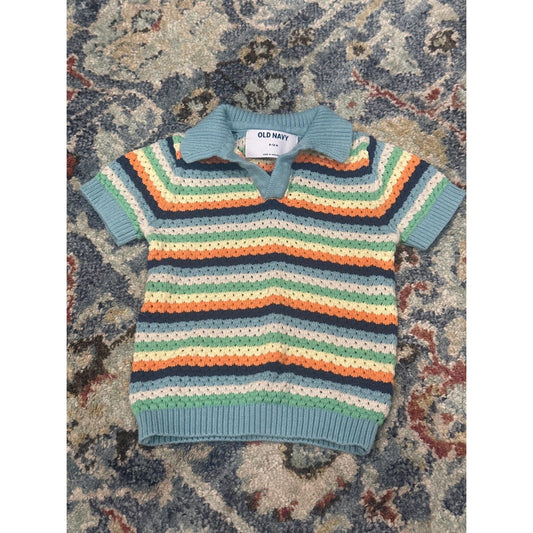 Old Navy Knit Polo Boys 6-12M Multi Color Striped Crochet Style EUC0
