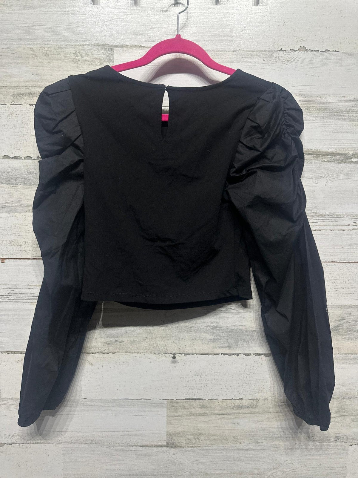 Gaudie Puff Sleeve Top Women Size S Black Ruched Crop Keyhole NWT2