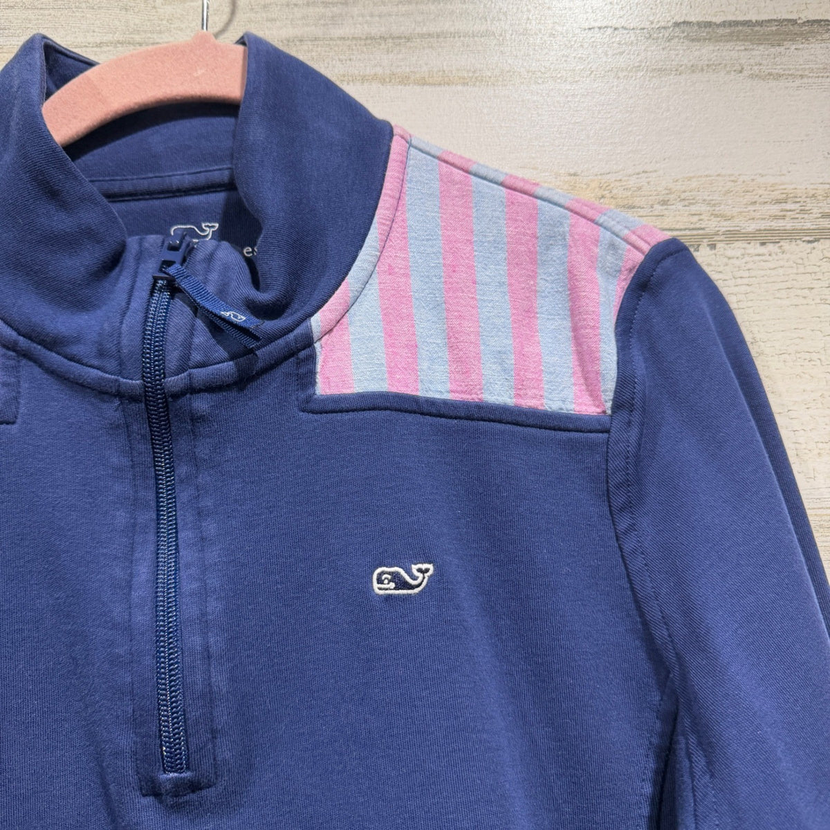 Vineyard Vines Striped Yoke Pullover Women M Navy Blue 100% Cotton Preppy1