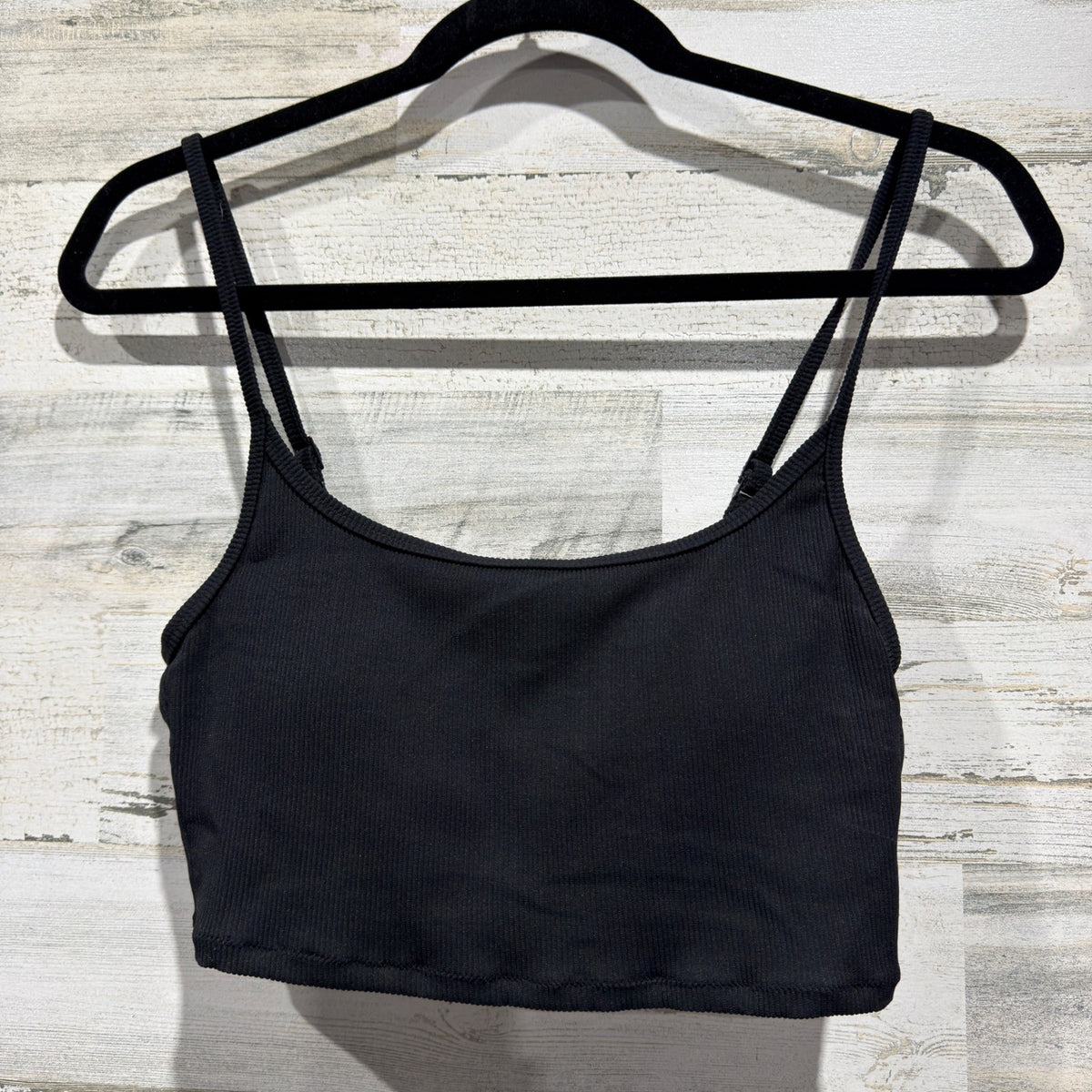 Aerie Scoop Neck Crop Top Women Medium Black Ribbed Real Good Athleisure EUC0