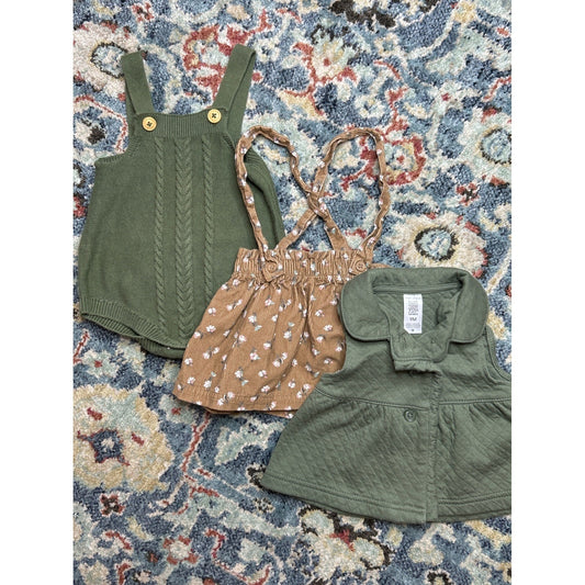 Carter's Cat & Jack Baby Girls 6-9M Green Tan Earth Tone Bundle EUC0