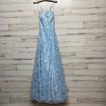 Floral Sequin Gown B. Darlin Juniors 15/16 S Blue Corset Back Fairycore Prom1