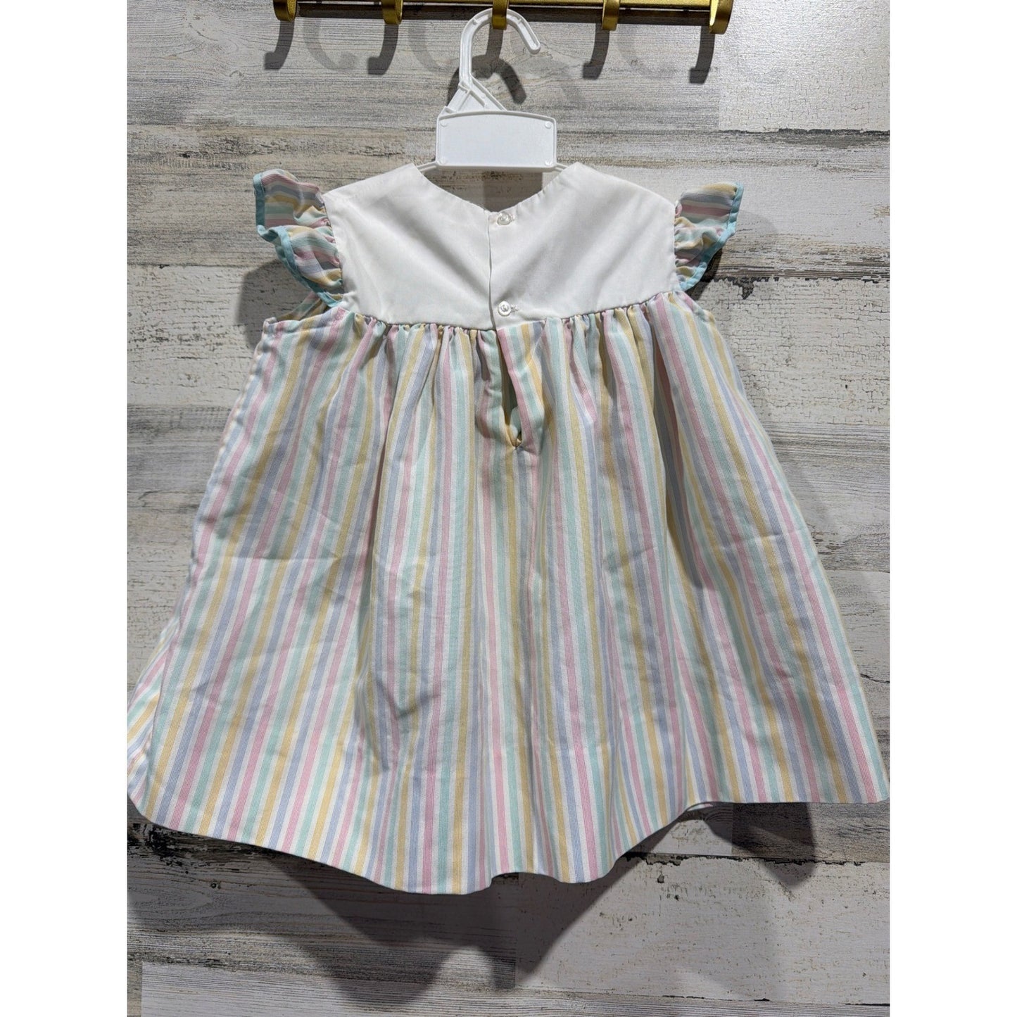 Vintage Dress Girls 4T Pastel Stripe Flutter Sleeve Flower2