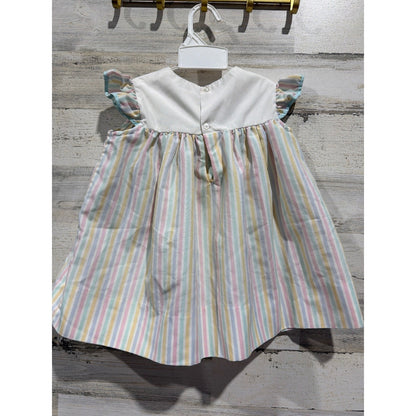 Vintage Dress Girls 4T Pastel Stripe Flutter Sleeve Flower2
