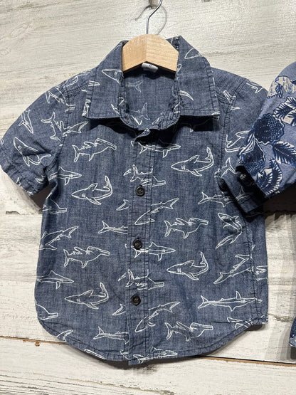 Old Navy Button Down Shirts Boys 2T Blue Sharks Floral EUC2