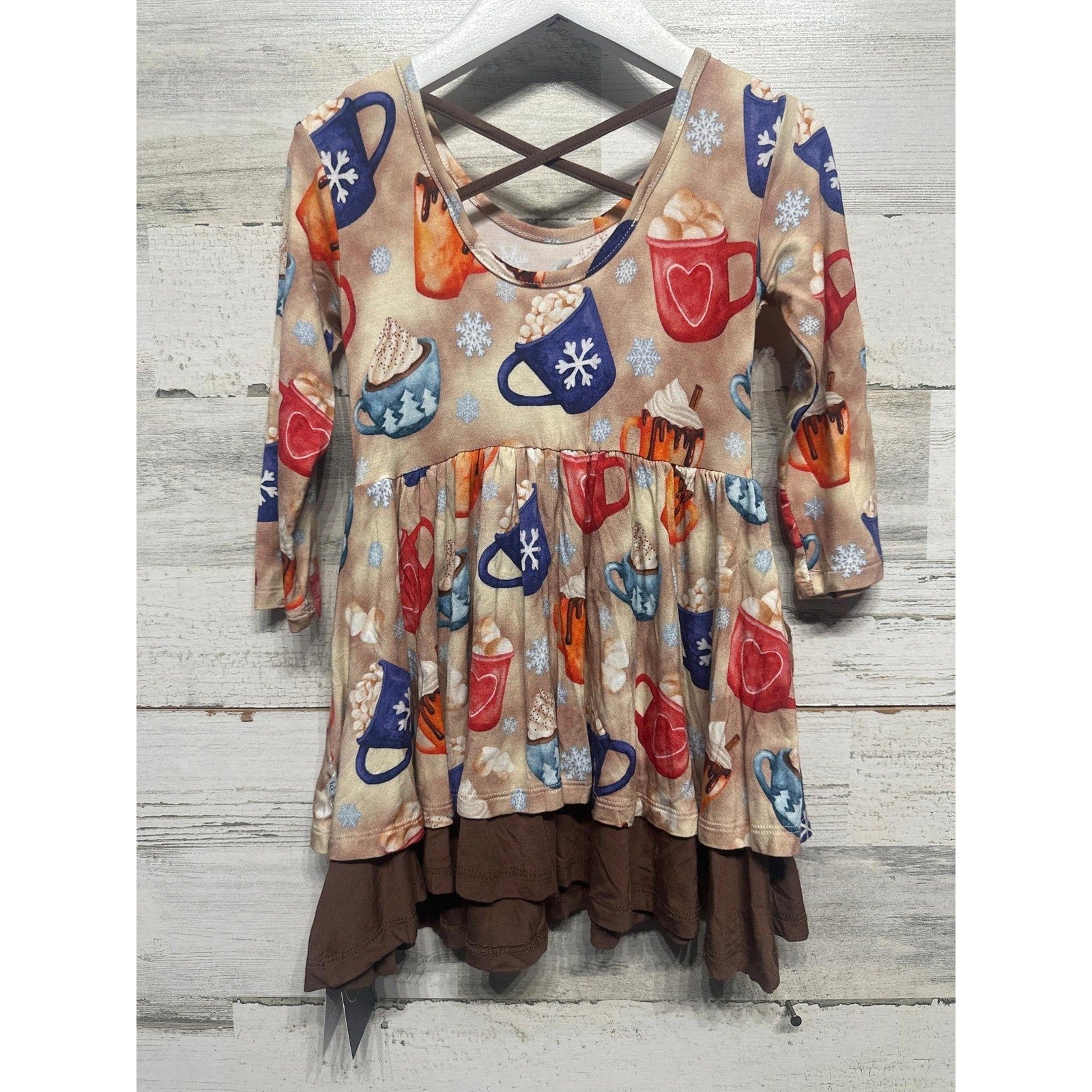 Hanlyn Collective Dress Girls 6-12m Brown Hot Cocoa Bamboo Holiday Ruffle NWT2