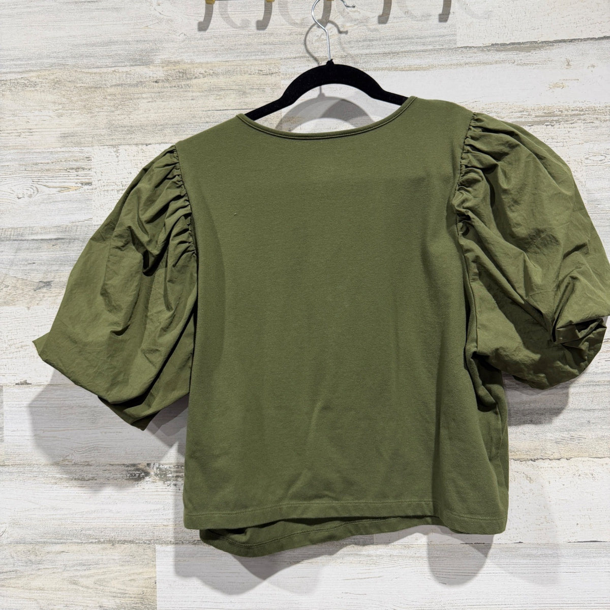 A New Day Puff Sleeve Top Women XL Green Cotton Blend Romantic Flawed*4