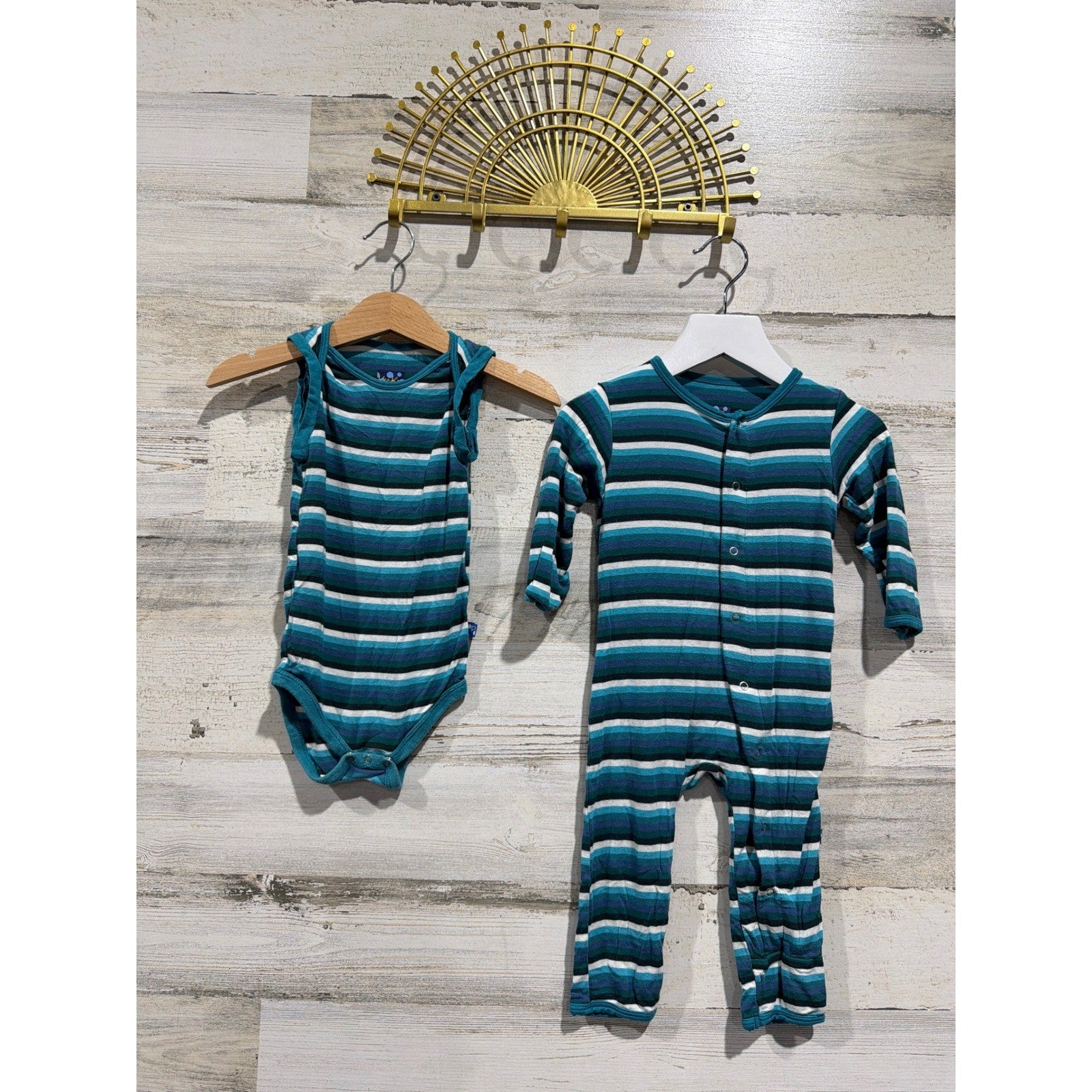 KicKee Pants Bodysuit & Coverall Boys 6-12M Forest Stripe Bamboo EUC0