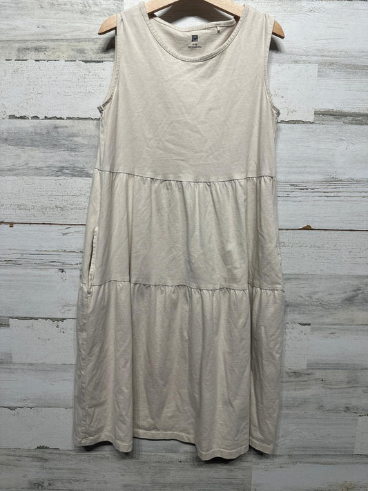 Uniqlo Tiered Dress Girls 9-10 Beige Sleeveless Cotton Knit Pockets EUC0