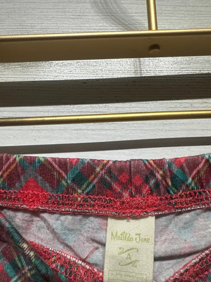 Matilda Jane Ruffle Pajama Pants Girls 4 Red Green Plaid Floral Holiday2