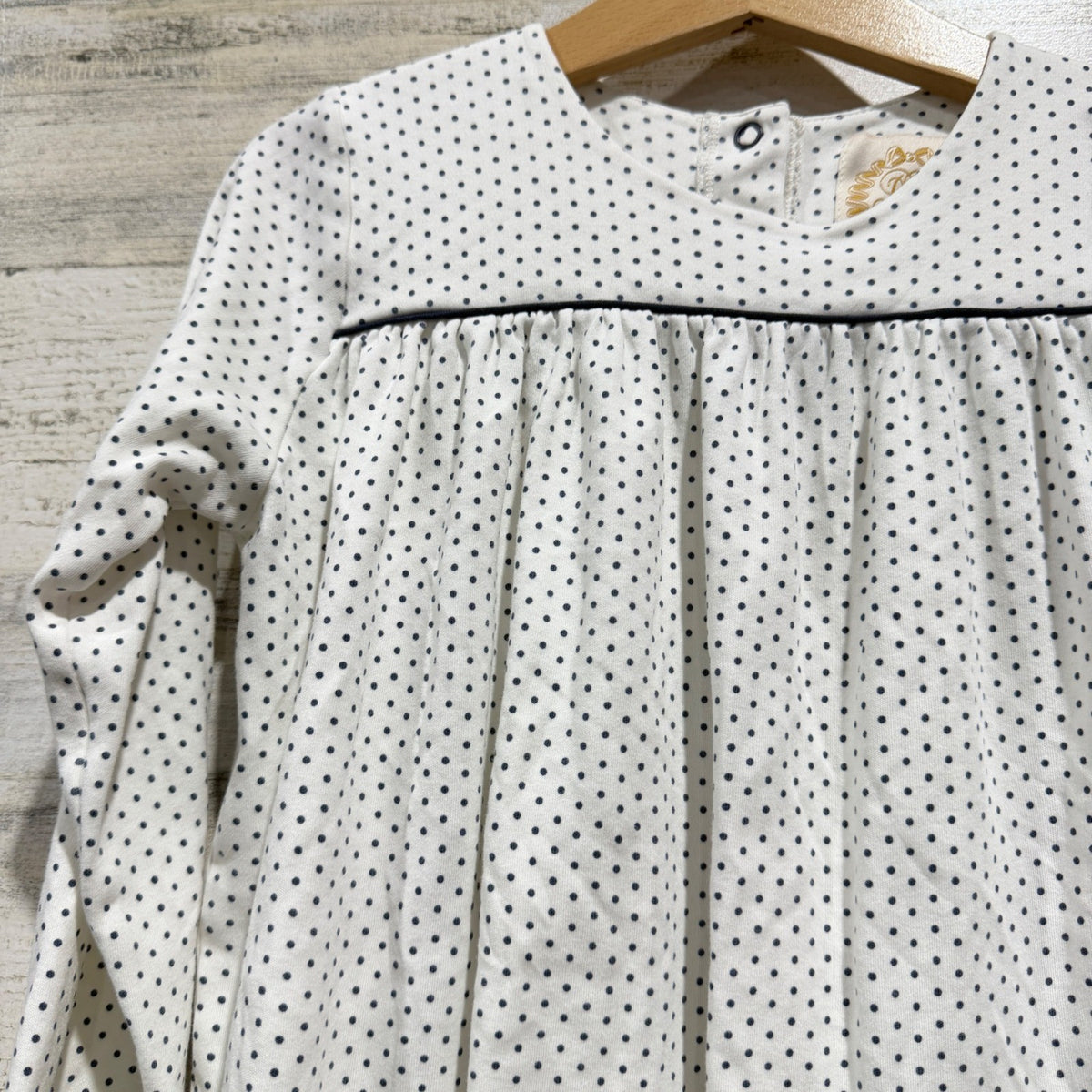 The Beaufort Bonnet Company Top Girls 7 White Polka Dot Preppy Pima Cotton EUC1