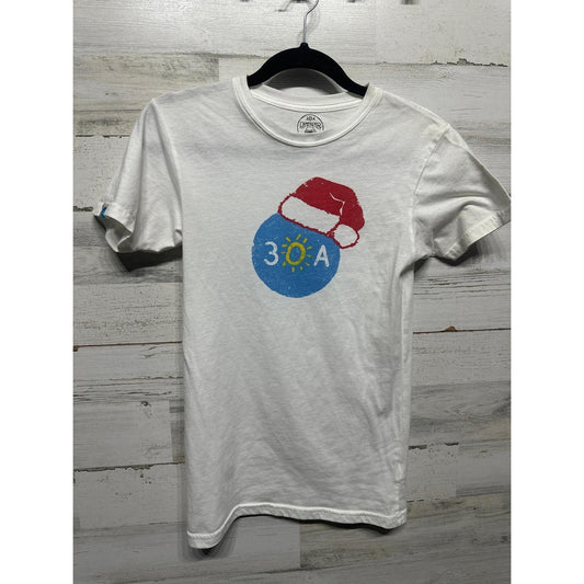 30A Dumpster Diver Holiday Tee Women XS White Santa Hat Graphic Coastal EUC0