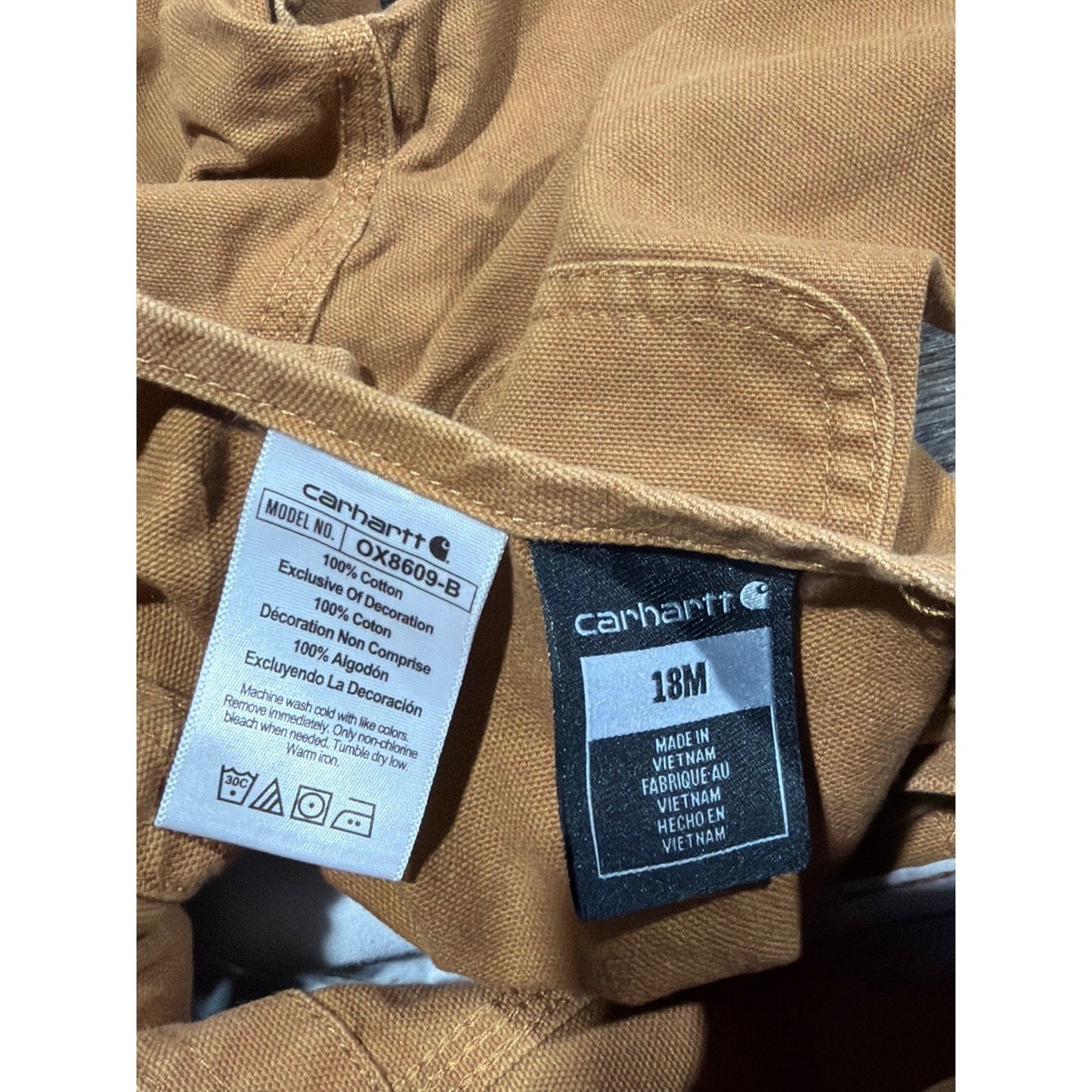 Carhartt Canvas Bib Overalls Boys 18M Brown Double Knee3