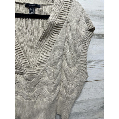 Forever 21 Sweater Vest Women Small Beige Cable Knit Cropped Preppy EUC1