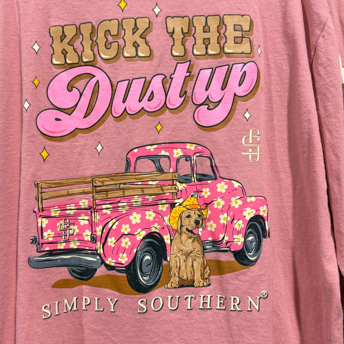 Simply Southern Graphic Tee Girls L Pink Kick The Dust Up Western Preppy EUC0