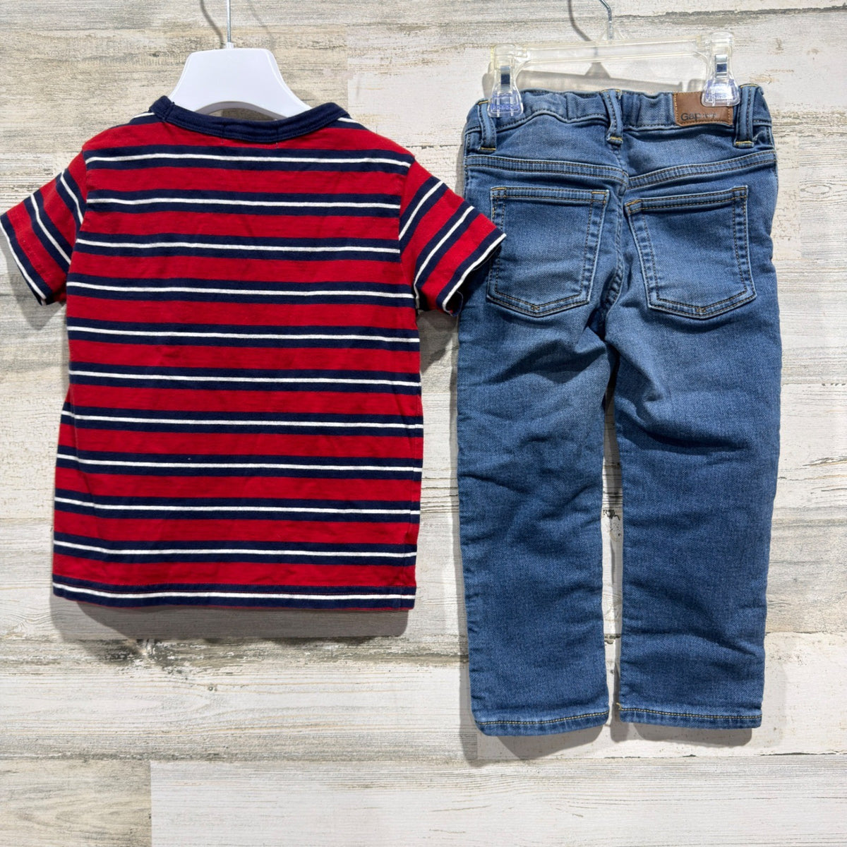 Polo Ralph Lauren & Gap Outfit Boys 3T Red Blue Striped Shirt Jeans Preppy EUC5