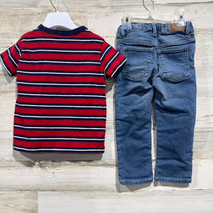 Polo Ralph Lauren & Gap Outfit Boys 3T Red Blue Striped Shirt Jeans Preppy EUC5
