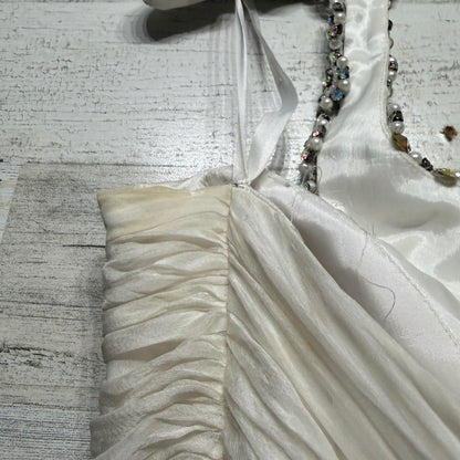 Jovani Prom Gown Women 4 White Beaded Sequin Mermaid Halter Glam *Flawed9