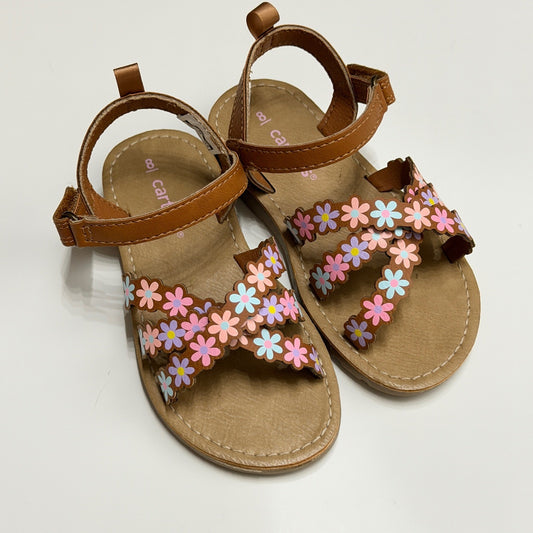 Carter's Sandals Girls Size 8 Brown Floral Strappy Boho Cottagecore EUC0