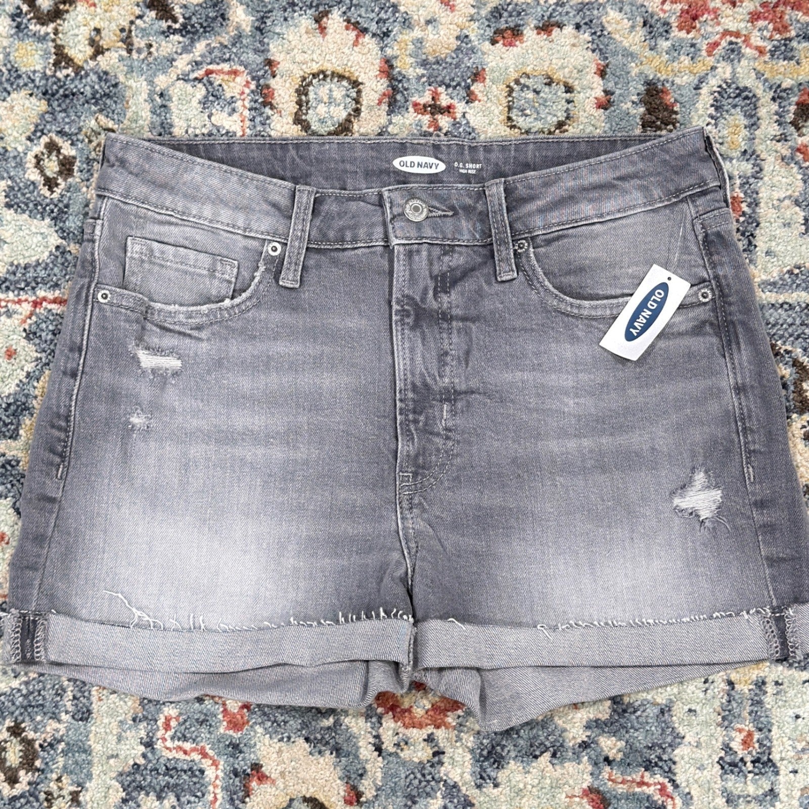 Old Navy O.G. Short Women 8 Grey Distressed High Rise Denim Grunge NWT0