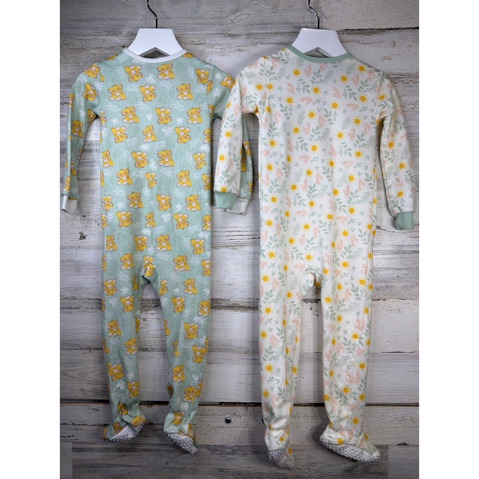 Disney Baby Girls 18M Green Cream Lion King Simba Floral Sleepwear EUC3