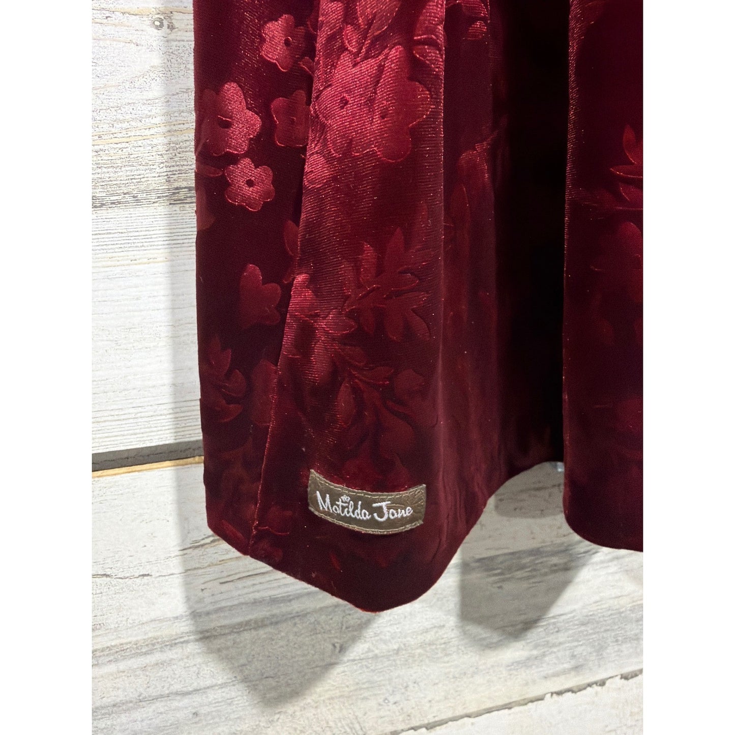 Matilda Jane Dress Girls 8 Burgundy Velvet Floral Burnout Holiday EUC4