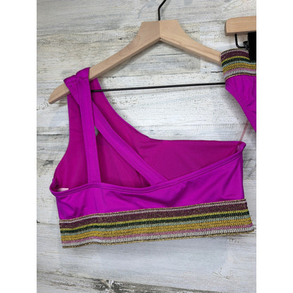 Gibson Latimer Bikini Swimsuit Women Medium Pink One Shoulder Metallic Boho EUC3