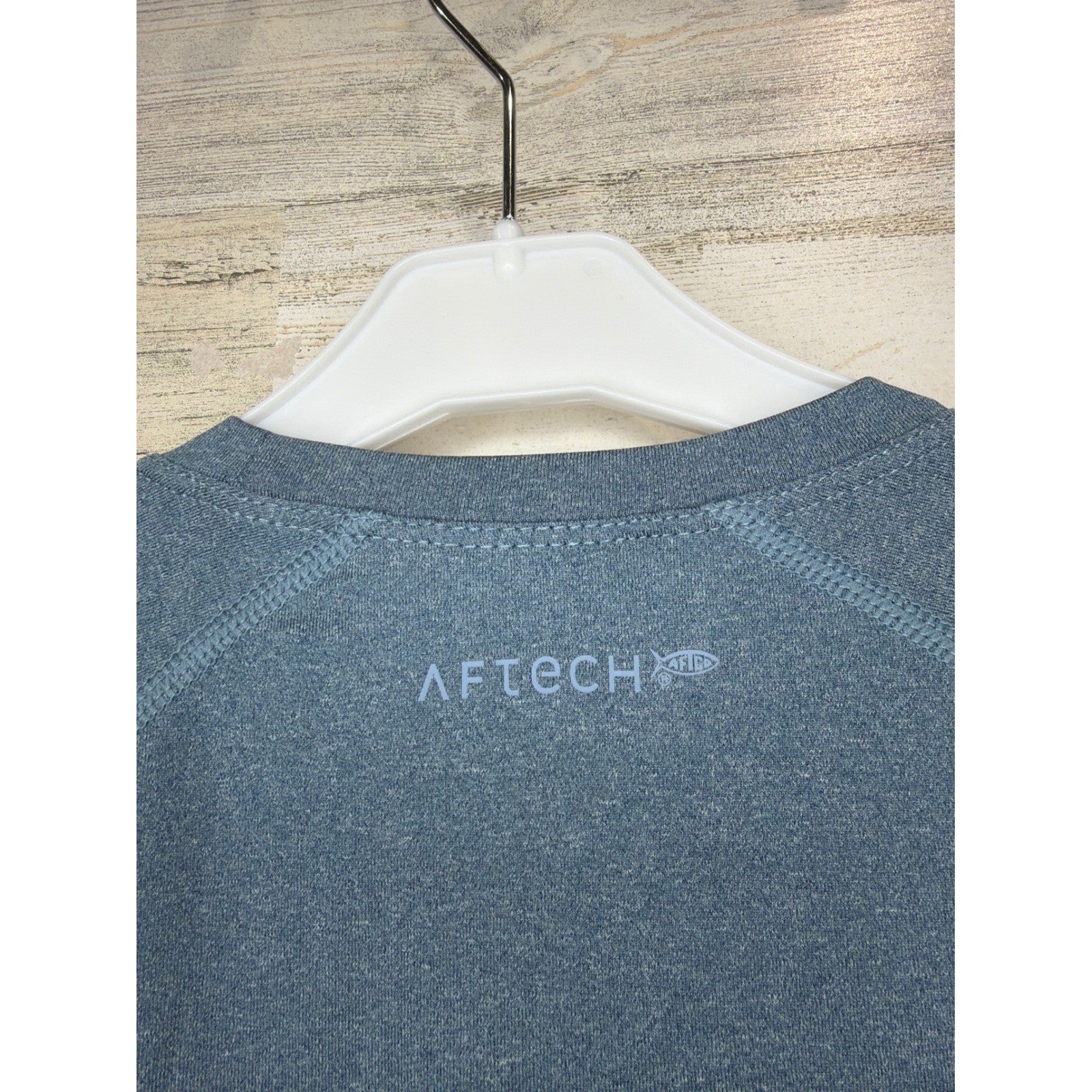 AFTCO AFTECH Shirt Kids Youth Small Blue Heathered LS Performance Fishing EUC4