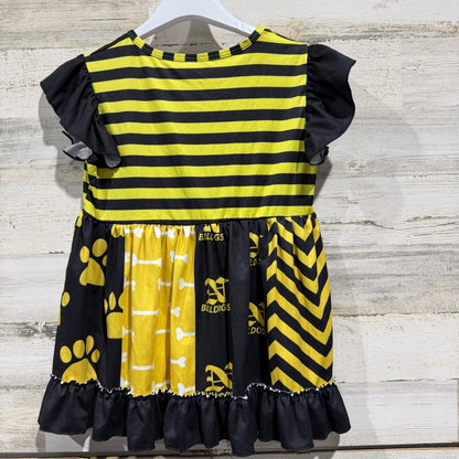 Bulldogs Mascot Tunic Top Girls 10-12 Yellow Black Mixed Print Boutique Style2