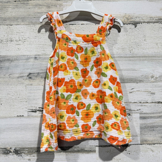 Angel Dear Dress Girls 12-18M Orange Floral Muslin Ruffle Cottagecore EUC0