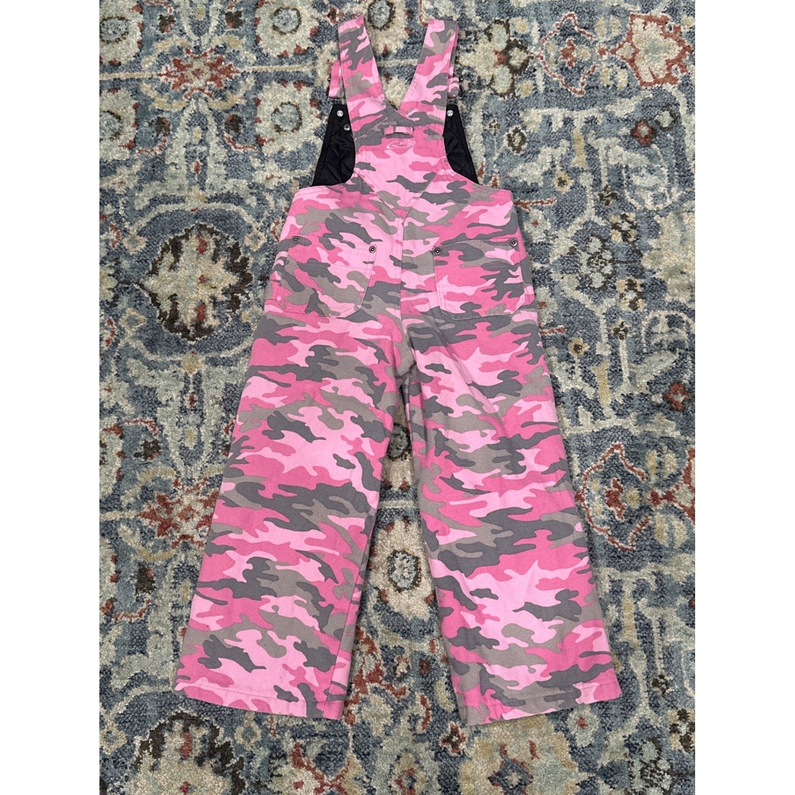 Roper Camo Overalls Girls XS 4-5 Pink Camouflage Bib Quilted Liner Cargo4