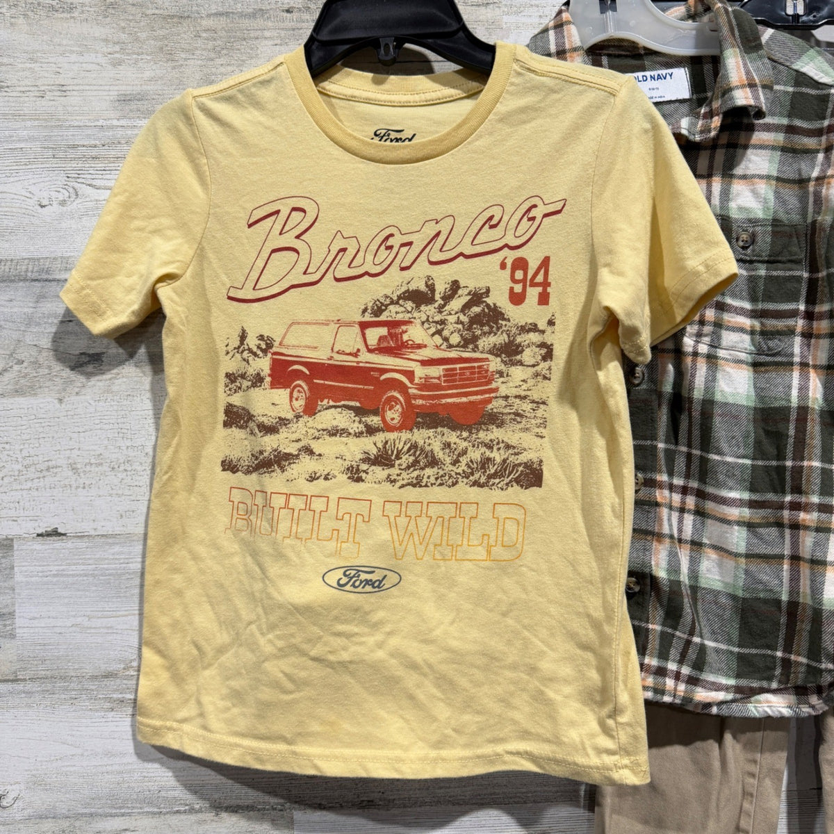Ford Old Navy Levi's Outfit Set Boys 6/7 Khaki Green Plaid Bronco GUC1