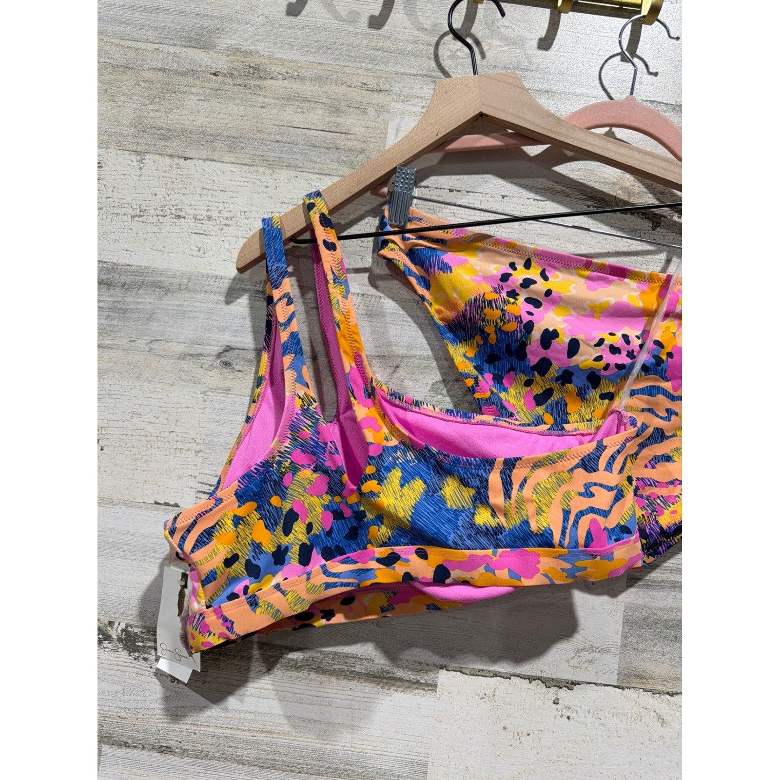 Jessica Simpson Bikini Set Women L Top XL Bottoms Print Tropical Swim Vacay NWT7