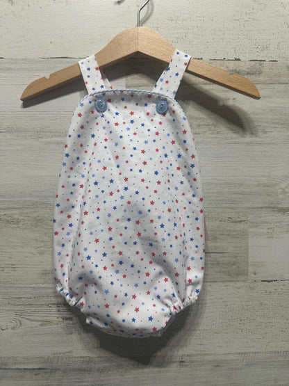 James & Lottie Sunsuit Romper Kids 3M White Red Blue Patriotic Star Print NWT0