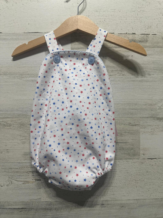 James & Lottie Sunsuit Romper Kids 3M White Red Blue Patriotic Star Print NWT0