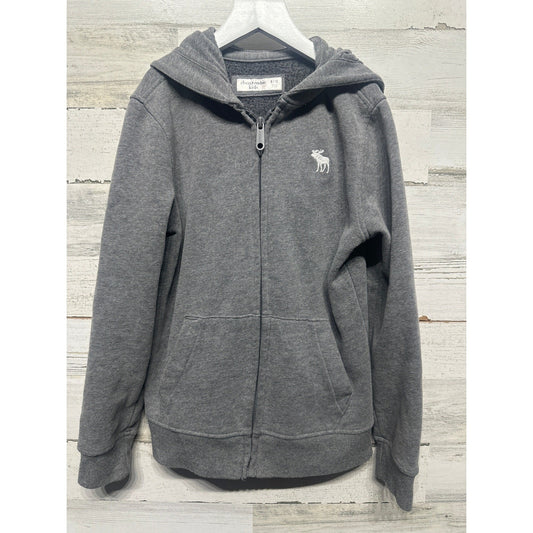 Abercrombie Full Zip Hoodie Kids Size 9/10 Grey Moose Logo Fleece EUC0