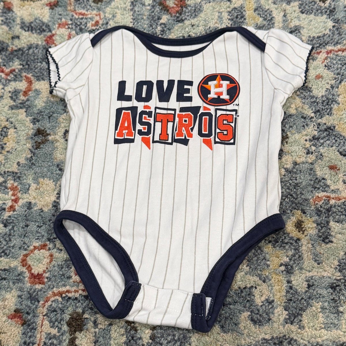 MLB Houston Astros Bodysuit Girls 12M White Pinstripe Baseball Sporty EUC0