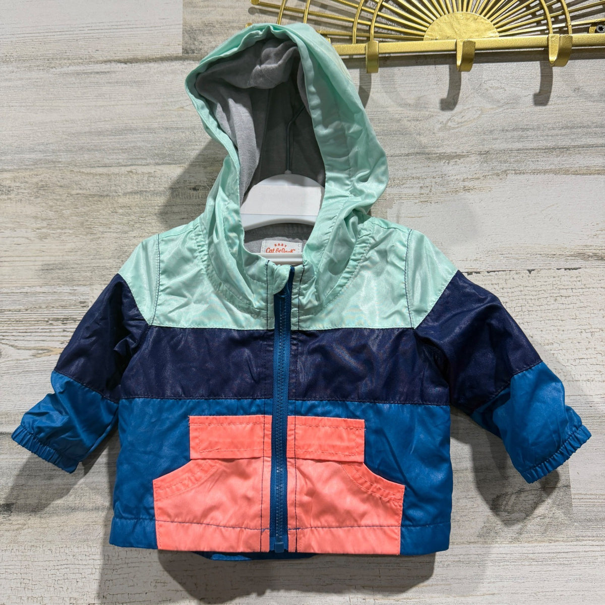 Cat & Jack Windbreaker Jacket Boys 0-3M Blue Colorblock Sporty EUC1