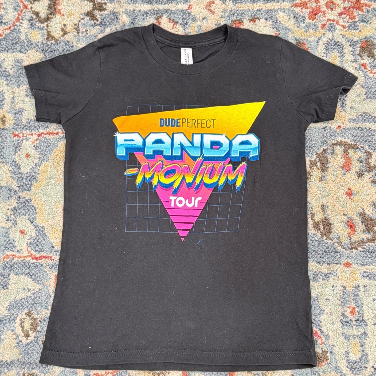 Dude Perfect T-Shirt Kids Small Black Panda-Monium 2023 Tour Graphic *Flawed0