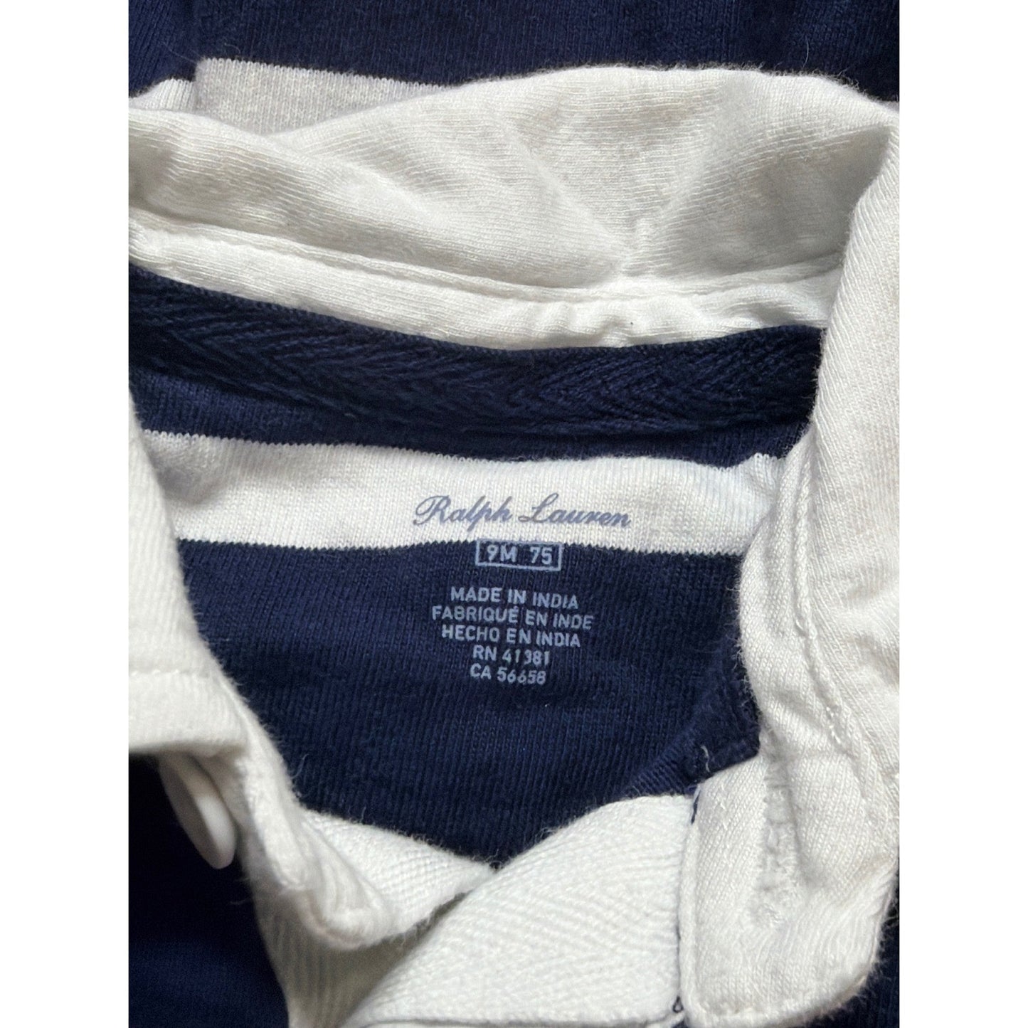 Polo Ralph Lauren Rugby Romper Boys 9M Navy White Striped Preppy EUC2