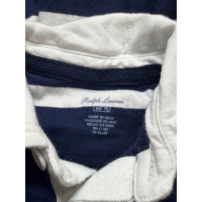 Polo Ralph Lauren Rugby Romper Boys 9M Navy White Striped Preppy EUC2