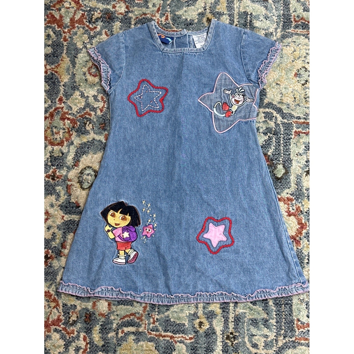 Y2K Nick Jr Dora the Explorer Denim Dress Girls 5T Blue Embroidered Y2K 2004 EUC0