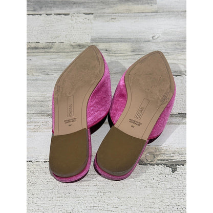 Deltan Mules Women Size 9 Fuchsia Pink Velvet Rhinestone Buckle Pointed Toe EUC2