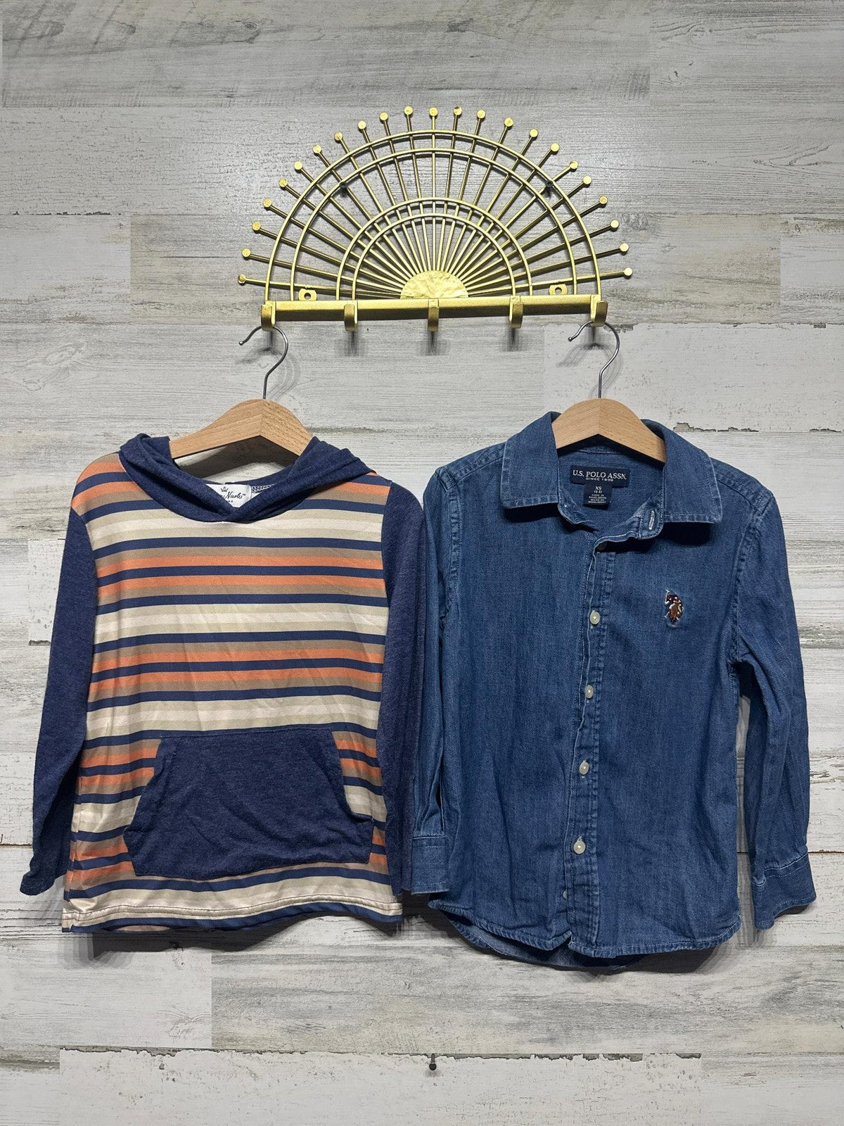 US Polo Marie Nicole Long Sleeve Shirt Lot Boys 4-5 Blue Denim Stripe0