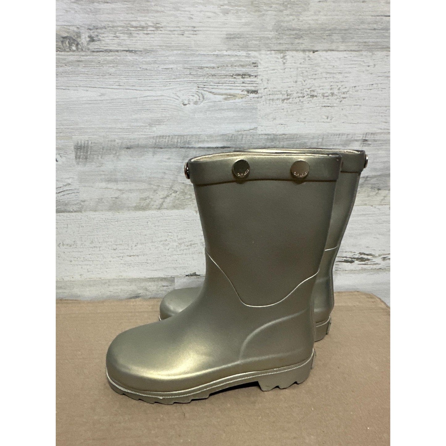Oil and Water Rain Boots Girls Size 1 Youth Gold Metallic Rubber Studded EUC1