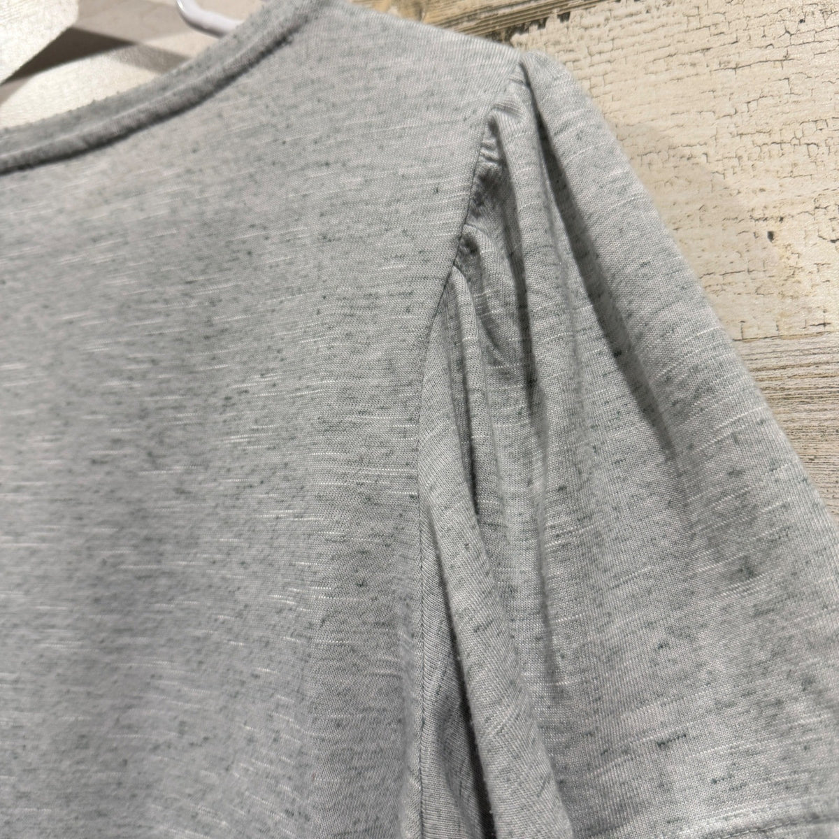 Ann Taylor Factory Puff Sleeve Top Women Large Gray Linen Blend Casual5
