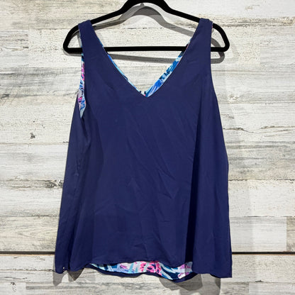 Lilly Pulitzer Florin Reversible Tank Top Women L Blue Tropical Floral Poly 20198