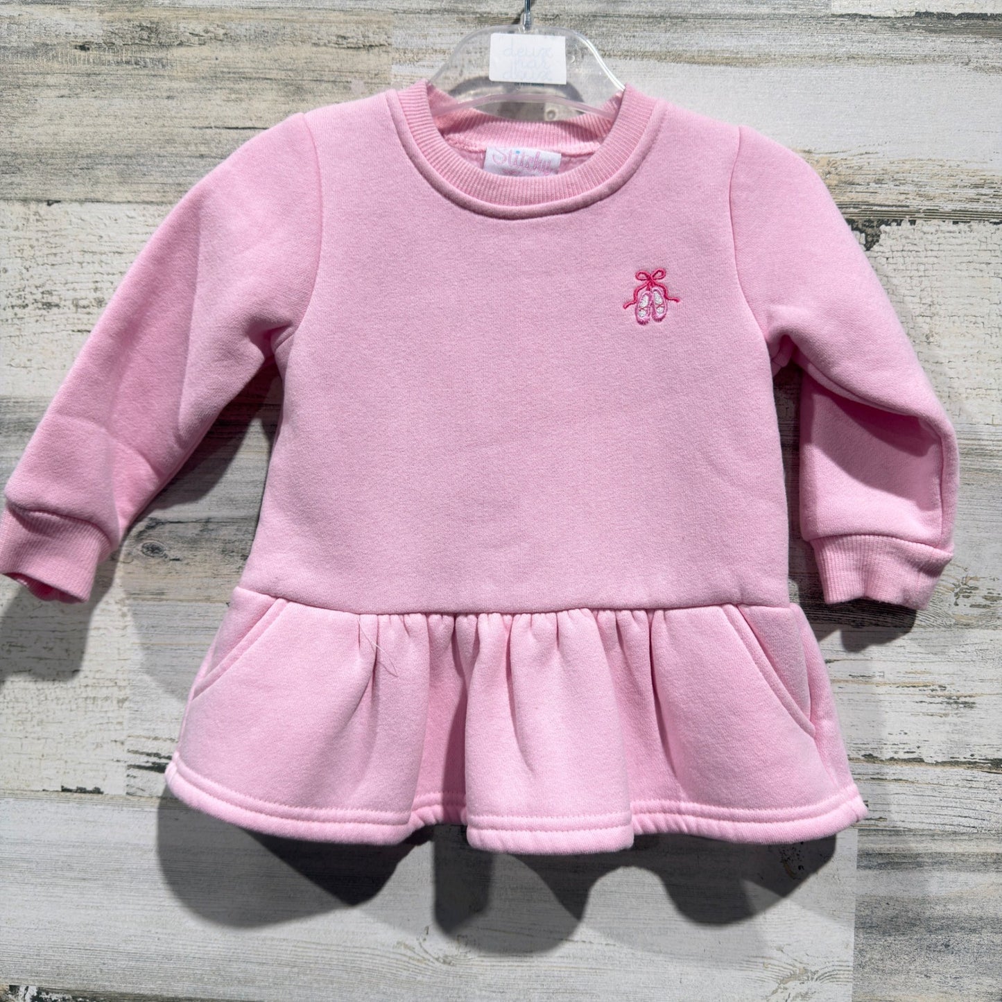 Stitchy Fish Sweatshirt Dress Girls 18M Pink Ballet Slipper Peplum Preppy EUC0
