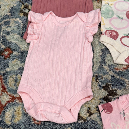 Member's Mark Bodysuit 4pk Girls NB Pink Fruit Ruffle Organic Cotton EUC3